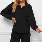 🔥Neujahrsaktion 49% 💕2-teiliges Lounge-Set mit V-Ausschnitt und Taschen für Damen