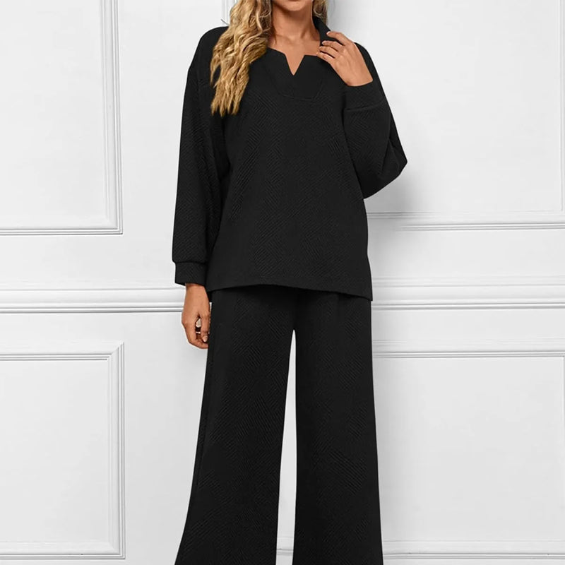 🔥Neujahrsaktion 49% 💕2-teiliges Lounge-Set mit V-Ausschnitt und Taschen für Damen