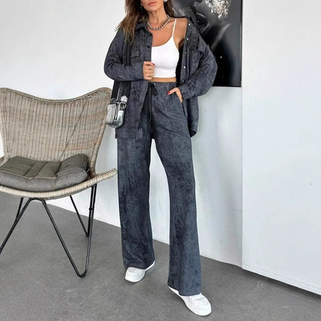 Damen Tie-Dye Knopfleistenbluse & Hose 2-teiliges Set für Freizeit