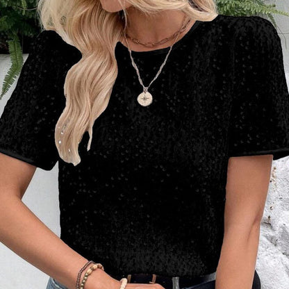 Camiseta suelta elegante de las mujeres con un escote circular y lentejuelas
