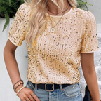 Damen stylisches lockeres T-Shirt mit Rundhalsausschnitt und Pailletten