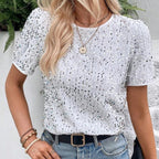 Damen stylisches lockeres T-Shirt mit Rundhalsausschnitt und Pailletten