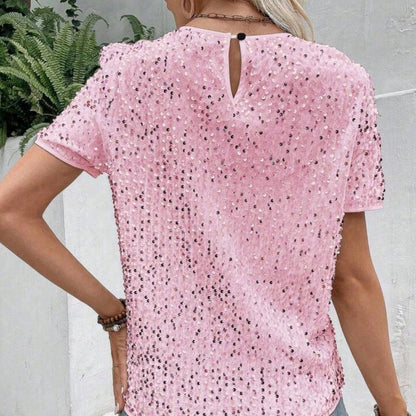 Camiseta suelta elegante de las mujeres con un escote circular y lentejuelas