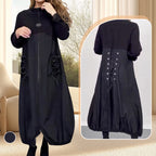 🌟49 % Rabatt!：Langärmeliges Kleid mit Mokkakragen und Kordelzug