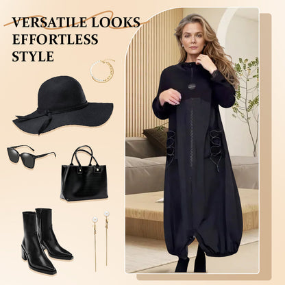 🌟¡49% de descuento!: Vestido de manga larga con cuello moca y cordón.