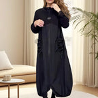 🌟49 % Rabatt!：Langärmeliges Kleid mit Mokkakragen und Kordelzug