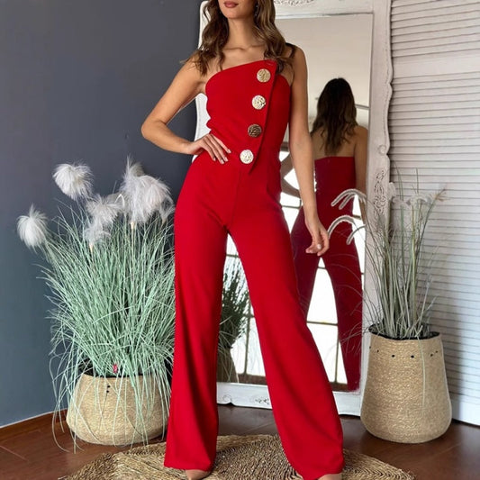 Ärmelloser Jumpsuit mit Knopfdesign und Schlagsaum