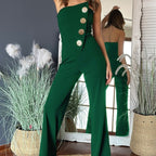 Ärmelloser Jumpsuit mit Knopfdesign und Schlagsaum