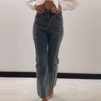 👖Bis zu 55% Rabatt!✨Damen Jeans mit glänzenden Strasssteinen und schickem Schlitz✨