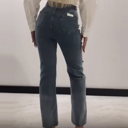 👖¡Hasta 55% de descuento!✨Vaqueros de mujer con brillantes pedrería y elegante abertura.✨