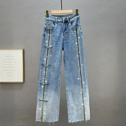 👖¡Hasta 55% de descuento!✨Vaqueros de mujer con brillantes pedrería y elegante abertura.✨