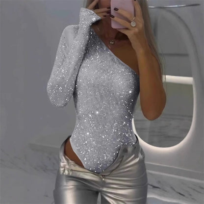 2025 Neues Design✨💃Damen One-Shoulder-Pailletten-Bodysuit