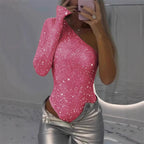 2025 Neues Design✨💃Damen One-Shoulder-Pailletten-Bodysuit