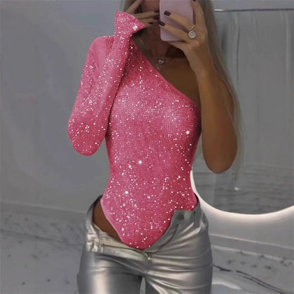 2025 Neues Design✨💃Damen One-Shoulder-Pailletten-Bodysuit
