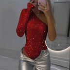 2025 Neues Design✨💃Damen One-Shoulder-Pailletten-Bodysuit