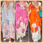 Lockeres langes Kleid mit Blumenmuster und halben Ärmeln