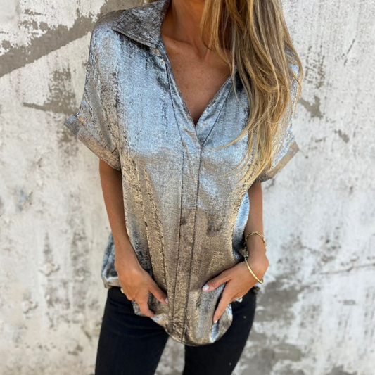 🔥VENTA CALIENTE 2025🔥 Camisas de manga larga con solapas de bronce para mujer