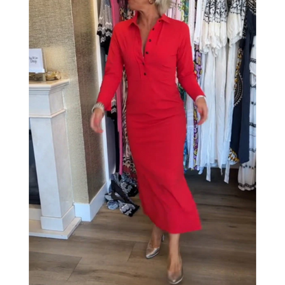 💥44% DE DESCUENTO!! 🌹Vestido rojo sexy de manga larga con solapa para mujer