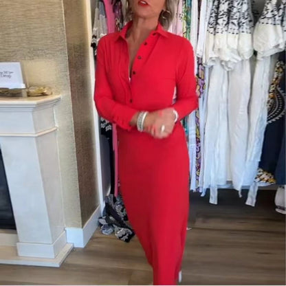 💥44% DE DESCUENTO!! 🌹Vestido rojo sexy de manga larga con solapa para mujer