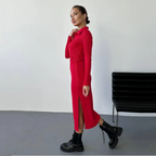 💥44% RABATT!! 🌹Sexy rotes langärmliges Reverskleid für Damen