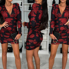Florales langärmeliges Wickel-Minikleid mit V-Ausschnitt für Damen