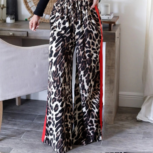 Pantalones anchos en mosaicos con patrón de leopardo para mujeres