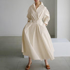 Einfarbiges Hemdkleid mit Revers aus Baumwolle für Damen