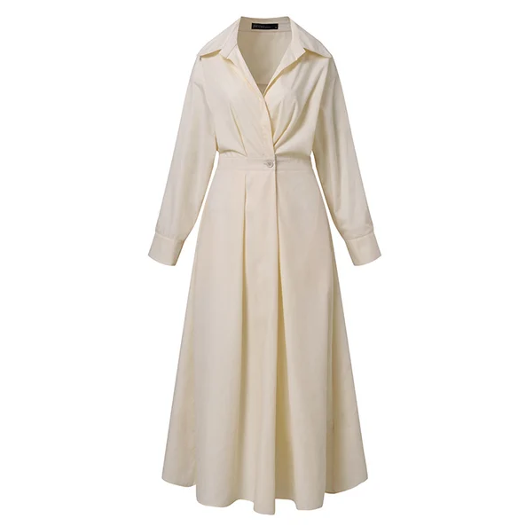 Einfarbiges Hemdkleid mit Revers aus Baumwolle für Damen