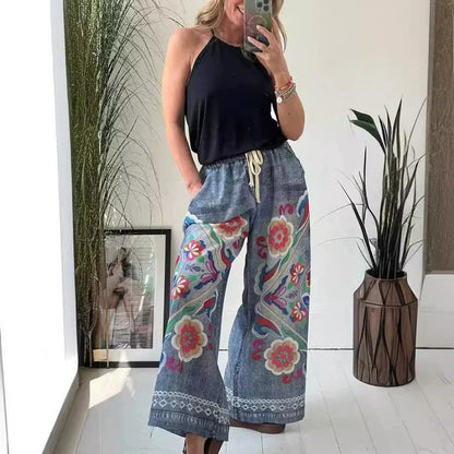Pantalones de ocio femeninos hechos de mezclilla imitat con un tren de cordón
