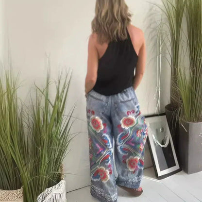 Pantalones de ocio femeninos hechos de mezclilla imitat con un tren de cordón