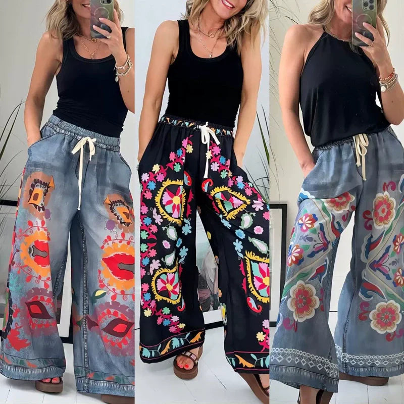 Pantalones de ocio femeninos hechos de mezclilla imitat con un tren de cordón