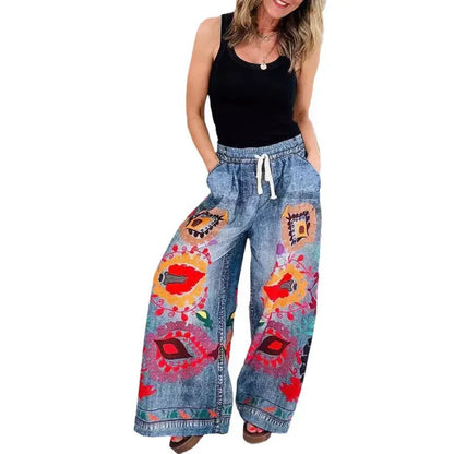 Pantalones de ocio femeninos hechos de mezclilla imitat con un tren de cordón