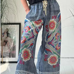 Damen-Freizeithose aus Imitat-Denim mit Kordelzug