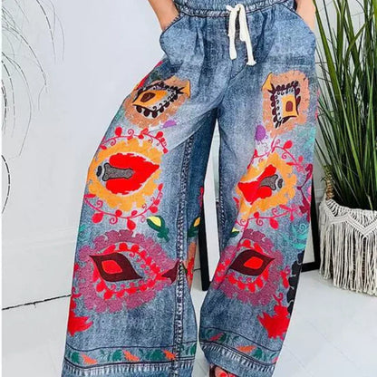 Pantalones de ocio femeninos hechos de mezclilla imitat con un tren de cordón