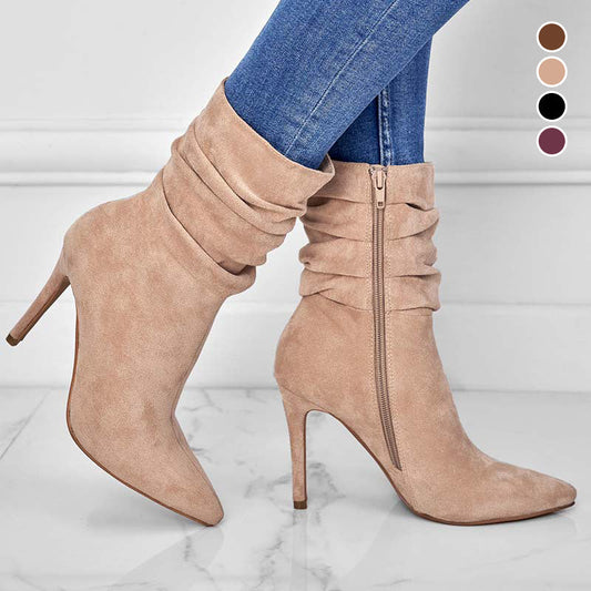 ⏰Máximo 50% de descuento🏆Botas cortas de mujer con tacón alto y punta puntiaguda