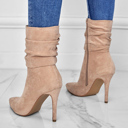 ⏰Máximo 50% de descuento🏆Botas cortas de mujer con tacón alto y punta puntiaguda