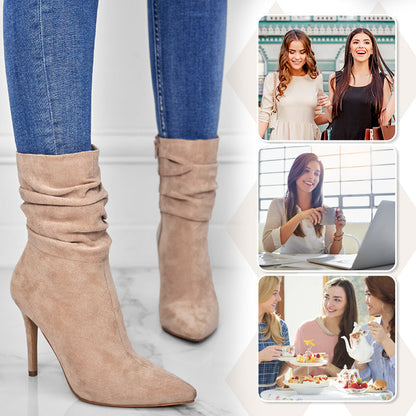 ⏰Máximo 50% de descuento🏆Botas cortas de mujer con tacón alto y punta puntiaguda