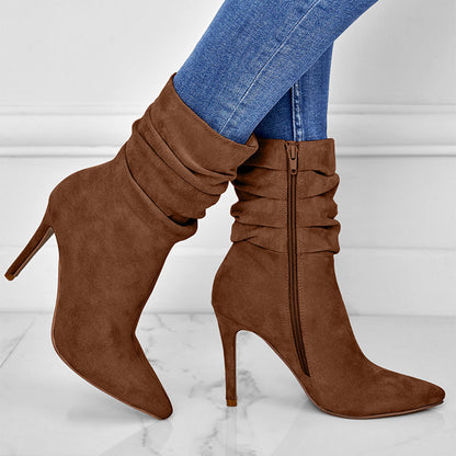 ⏰Máximo 50% de descuento🏆Botas cortas de mujer con tacón alto y punta puntiaguda