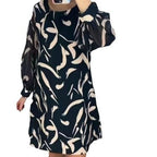 Damen-Langarmkleid mit lockerem Schnitt, Rundhalsausschnitt und Druckdesign