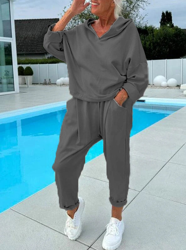 50% Rabatt🎉Zweiteiliges Damen-Kapuzenpulli-Set in Unifarben