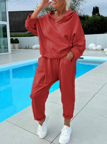 50% Rabatt🎉Zweiteiliges Damen-Kapuzenpulli-Set in Unifarben