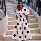 Elegantes V-Ausschnitt Kleid mit A-Linien-Schnitt und Puffärmel