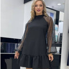 2025 Neues Design👗Kleid mit langen Mesh-Ärmeln und Rüschensaum✨
