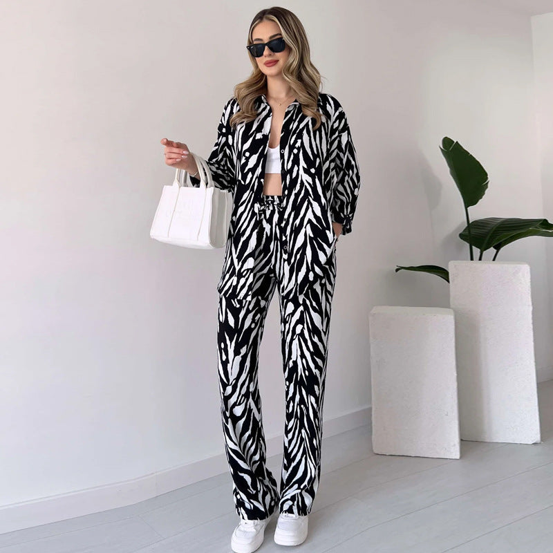 🌸Ofertas de primavera🌸 Nuevo estilo 2025, elegante conjunto de 2 piezas de camisa y pantalón para mujer, estampado de cebra