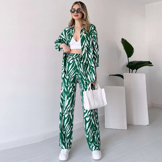 🌸Ofertas de primavera🌸 Nuevo estilo 2025, elegante conjunto de 2 piezas de camisa y pantalón para mujer, estampado de cebra