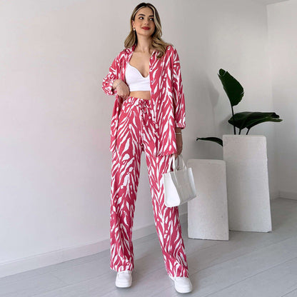 🌸Ofertas de primavera🌸 Nuevo estilo 2025, elegante conjunto de 2 piezas de camisa y pantalón para mujer, estampado de cebra