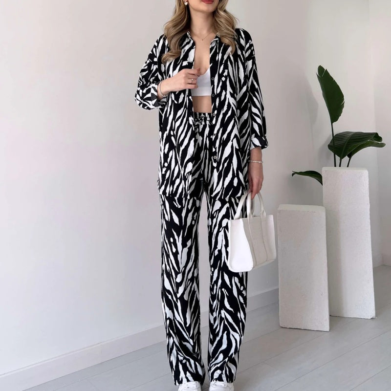 🌸Frühlingsangebote🌸 2025 neuer Stil, elegantes Damen Hemd und Hose 2-teiliges Set, Zebra-Print