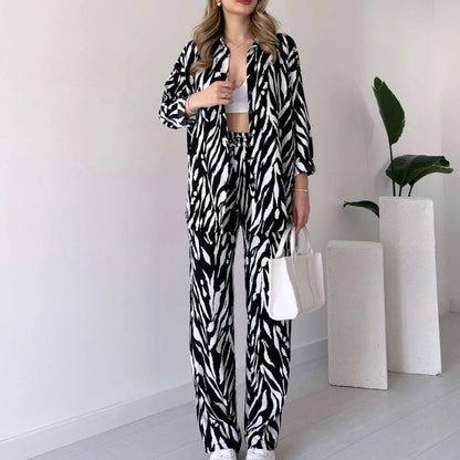 🌸Ofertas de primavera🌸 Nuevo estilo 2025, elegante conjunto de 2 piezas de camisa y pantalón para mujer, estampado de cebra