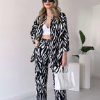 🌸Frühlingsangebote🌸 2025 neuer Stil, elegantes Damen Hemd und Hose 2-teiliges Set, Zebra-Print