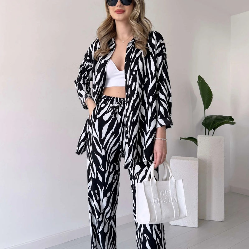🌸Ofertas de primavera🌸 Nuevo estilo 2025, elegante conjunto de 2 piezas de camisa y pantalón para mujer, estampado de cebra